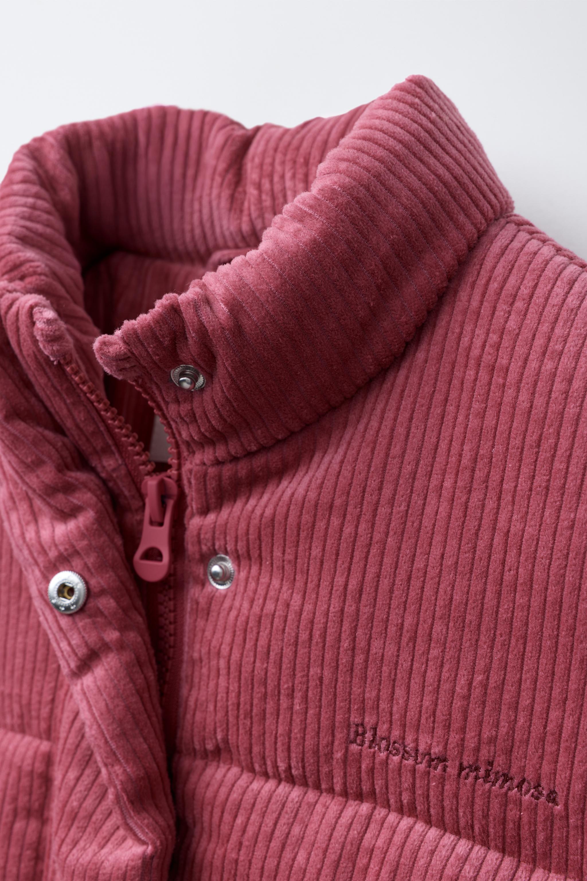 EMBROIDERED TEXT CORDUROY PUFFER JACKET